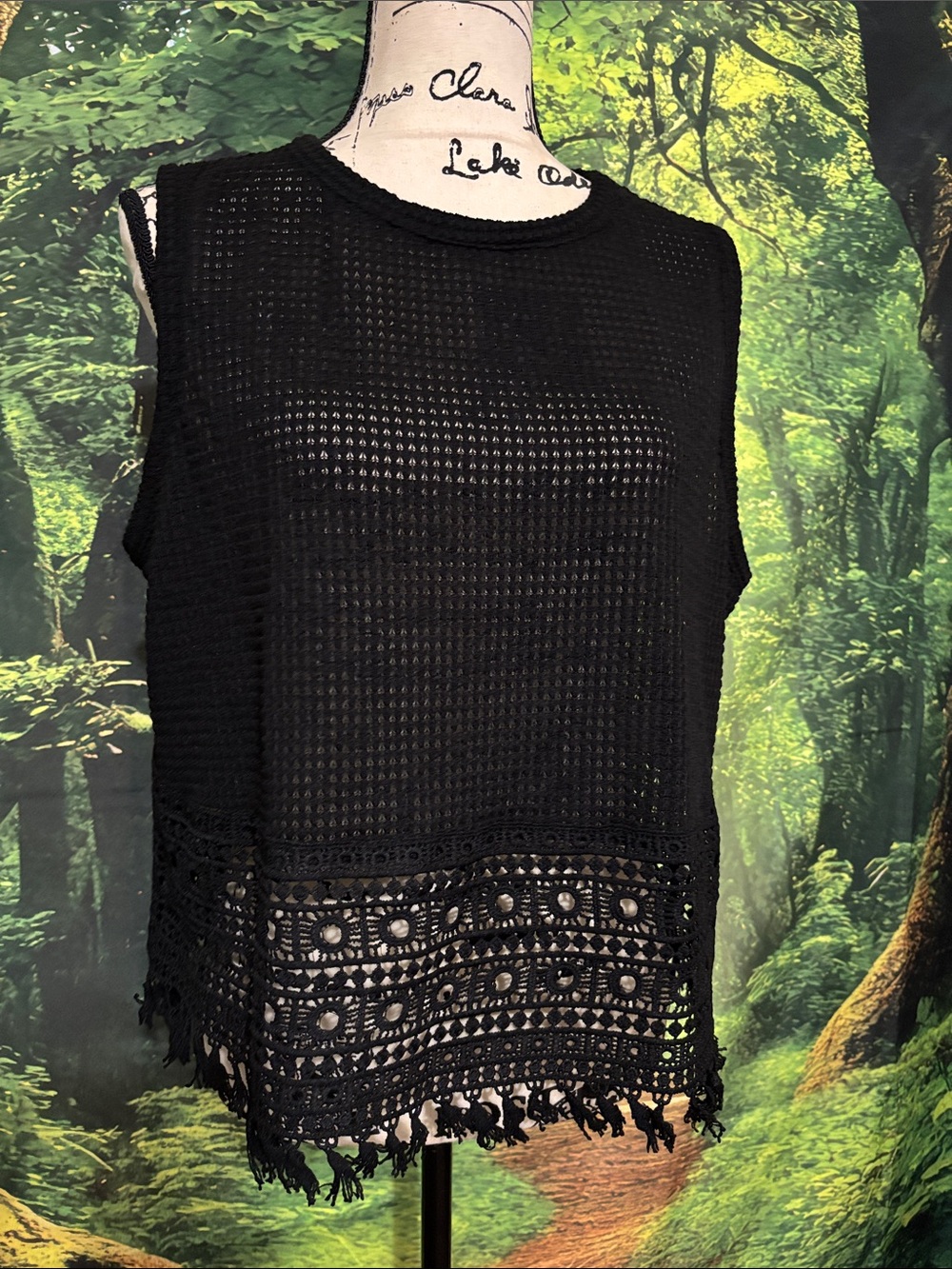 SHEIN Black Crochet Fringe Tank Top